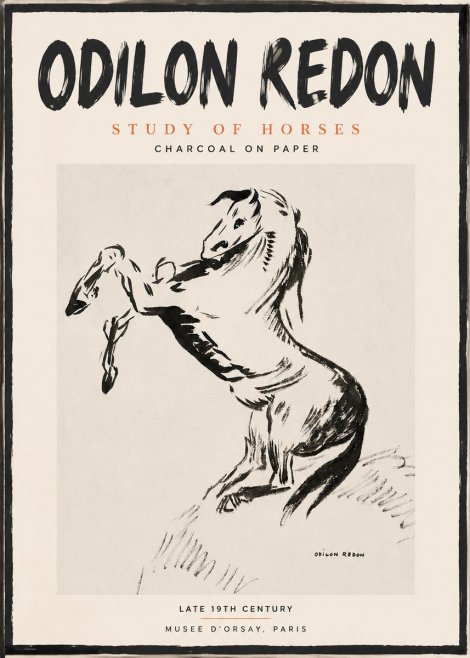 Odilon Redon Study of Horses No2 - Affiche