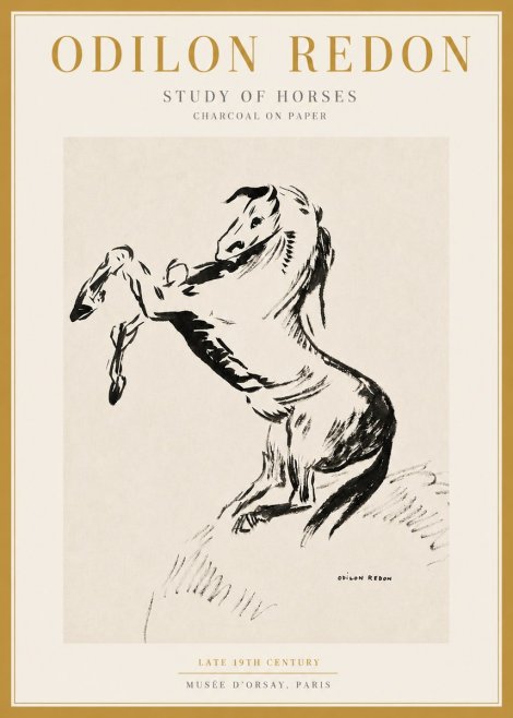 Odilon Redon Study of Horses No3 - Affiche