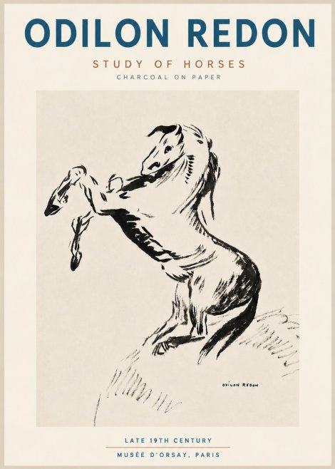 Odilon Redon Study of Horses No4 - Affiche