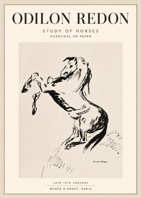 Odilon Redon Study of Horses No5 - Affiche