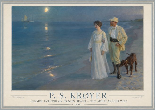 P.S. Krøyer Summer Evening on Skagen Beach — the Artist and His Wife No1 - Affiche