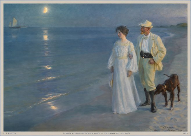 P.S. Krøyer Summer Evening on Skagen Beach — the Artist and His Wife No5 - Affiche