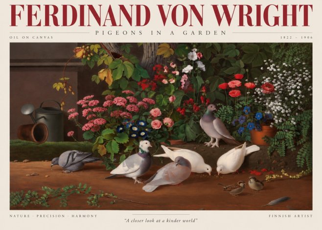 Ferdinand von Wright Pigeons and Flowers No4 - Affiche