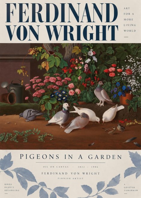 Ferdinand von Wright Pigeons and Flowers No5 - Affiche
