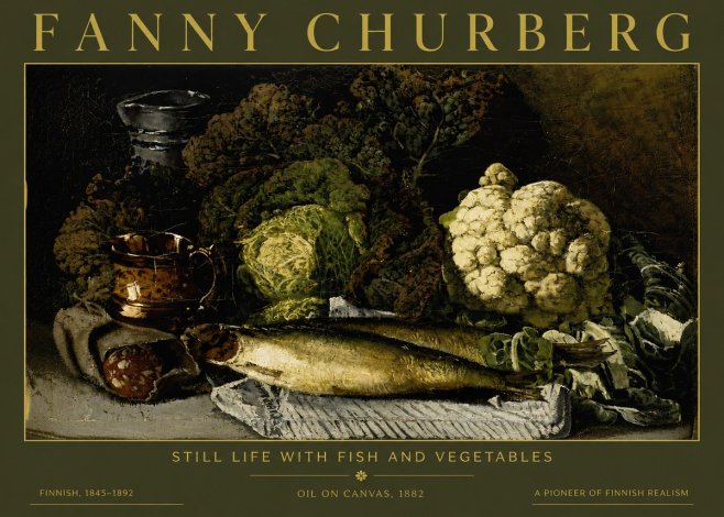 Fanny Churberg Still Life with Fish and Vegetables No4 - Affiche