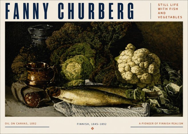 Fanny Churberg Still Life with Fish and Vegetables No5 - Affiche