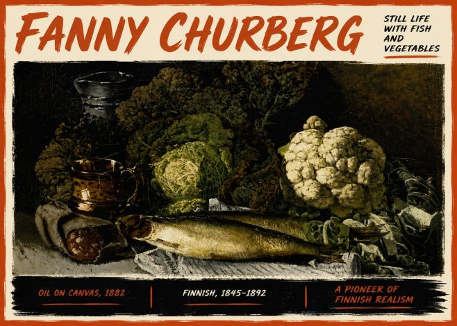 Fanny Churberg Still Life with Fish and Vegetables No6 - Affiche