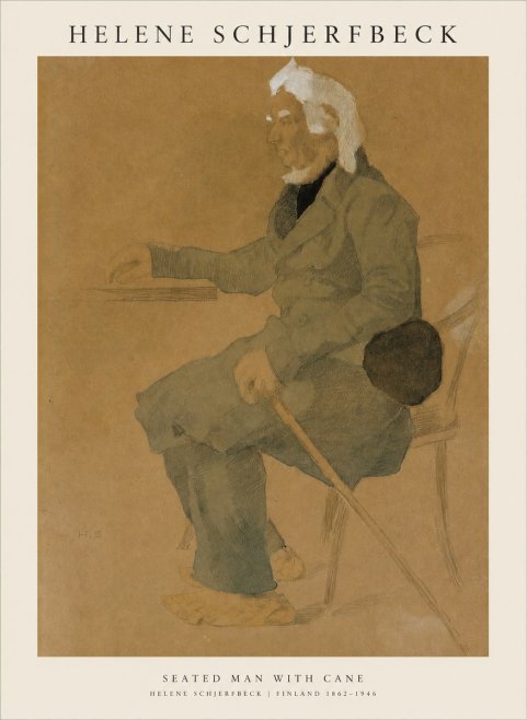 Helene Schjerfbeck Seated Man with Cane No1 - Affiche