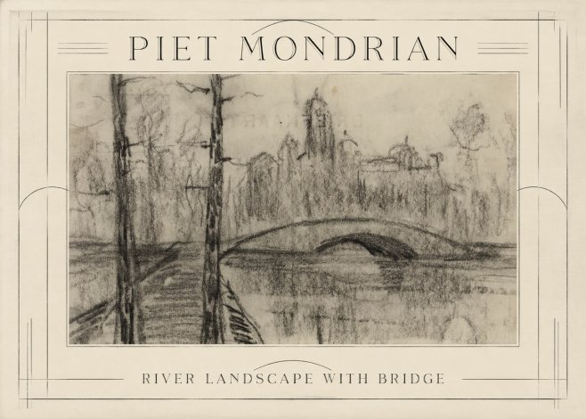 Piet Mondrian River Landscape with Bridge No1 - Affiche