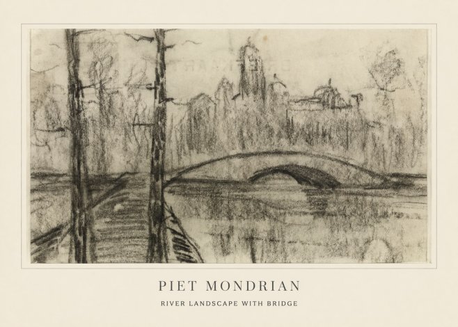 Piet Mondrian River Landscape with Bridge No4 - Affiche