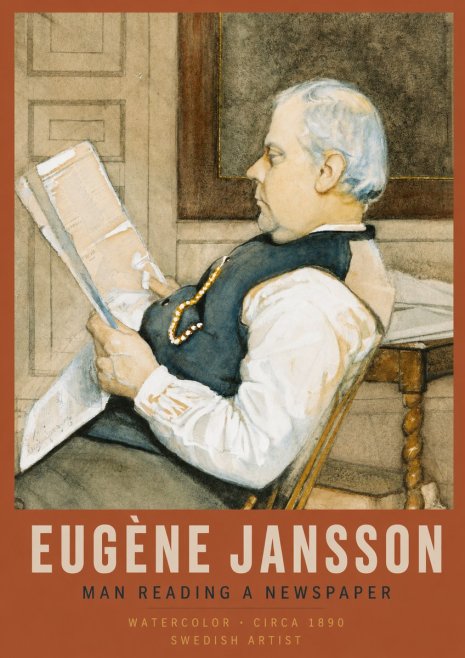 Eugène Jansson Man Reading a Newspaper No2 - Affiche