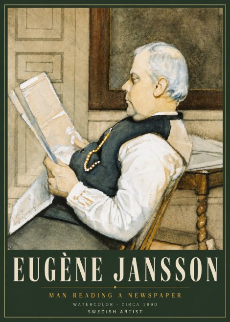 Eugène Jansson Man Reading a Newspaper No4 - Affiche