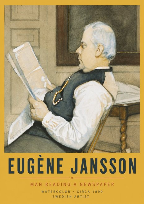Eugène Jansson Man Reading a Newspaper No6 - Affiche