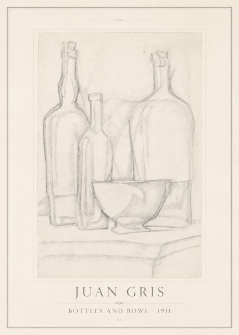Juan Gris Bottles and Bowl No1 - Affiche