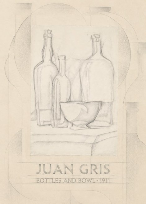 Juan Gris Bottles and Bowl No6 - Affiche
