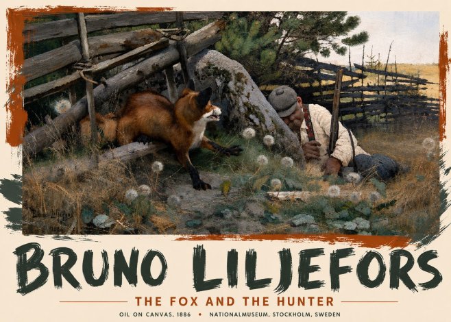 Bruno Liljefors The Fox and the Hunter No3 - Affiche