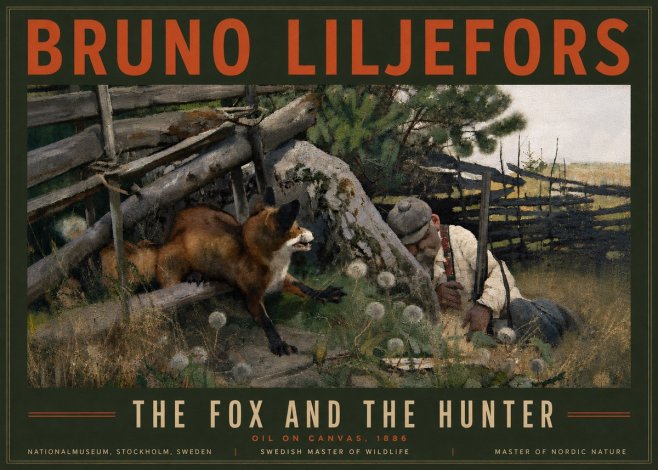 Bruno Liljefors The Fox and the Hunter No6 - Affiche