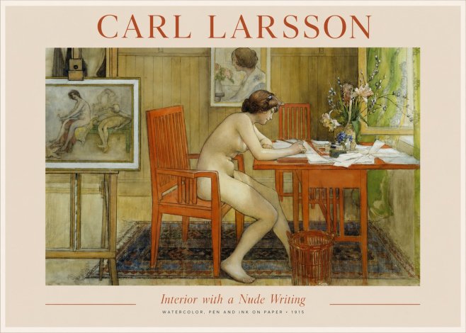 Carl Larsson Interior with a Nude Writing No1 - Affiche