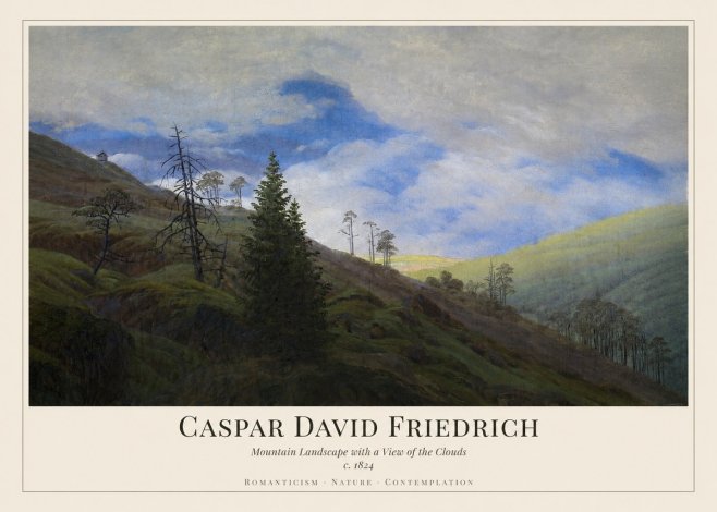 Caspar David Friedrich Mountain Landscape with a View of the Clouds No1 - Affiche