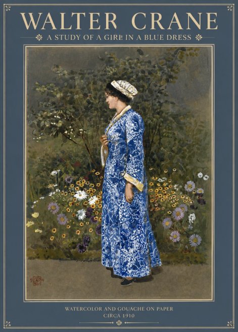 Walter Crane A Study of a Girl in a Blue Dress No2 - Affiche