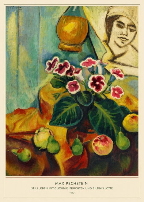 Max Pechstein Stillleben Mit Gloxinie, Früchten Und Bildnis Lotte No6 - Affiche