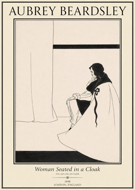 Aubrey Beardsley Woman Seated in a Cloak No1 - Affiche
