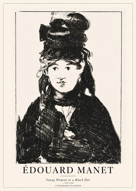 Édouard Manet Young Woman in a Black Hat II No1 - Affiche