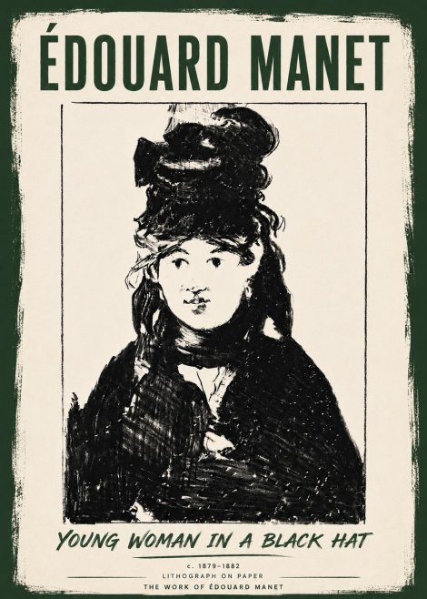 Édouard Manet Young Woman in a Black Hat II No6 - Affiche