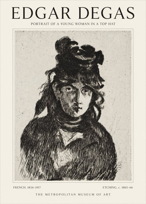 Edgar Degas Portrait of a Young Woman in a Top Hat No1 - Affiche