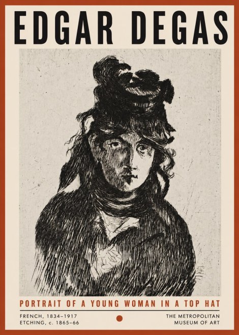 Edgar Degas Portrait of a Young Woman in a Top Hat No4 - Affiche