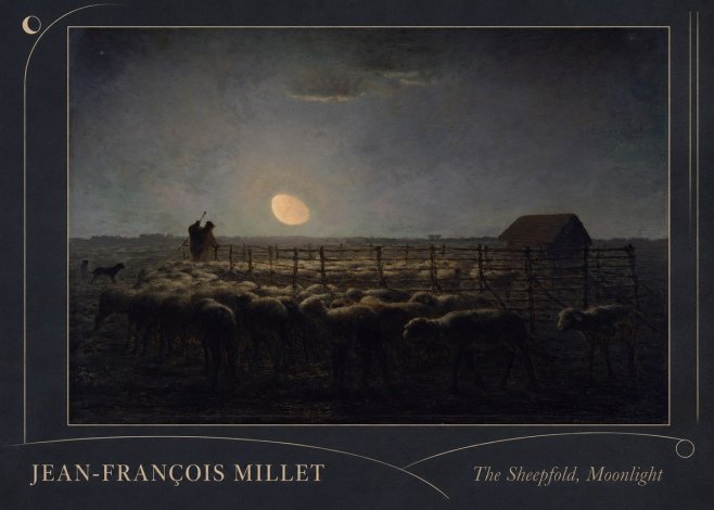 Jean-François Millet The Sheepfold, Moonlight No2 - Affiche