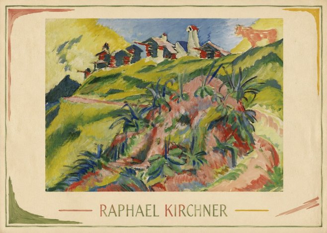 Raphael Kirchner Hillside Dwellings with Alpine Cow No2 - Affiche
