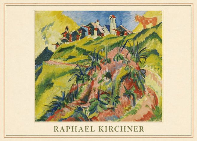 Raphael Kirchner Hillside Dwellings with Alpine Cow No4 - Affiche