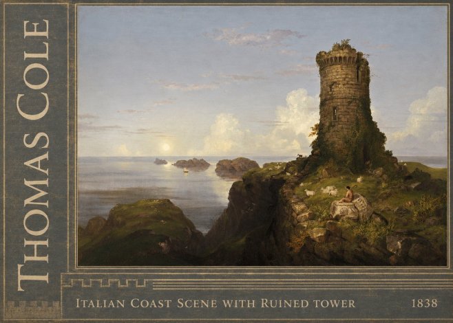 Thomas Cole Italian Coast Scene with Ruined Tower II No2 - Affiche