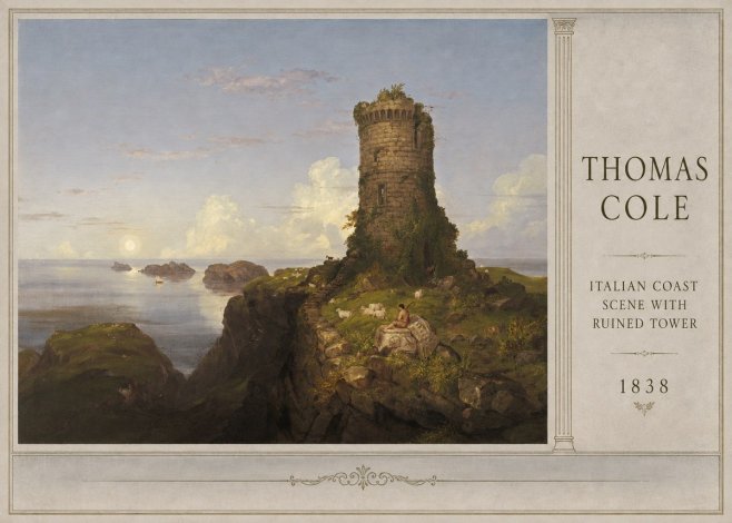 Thomas Cole Italian Coast Scene with Ruined Tower II No4 - Affiche