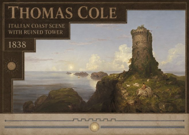 Thomas Cole Italian Coast Scene with Ruined Tower II No5 - Affiche