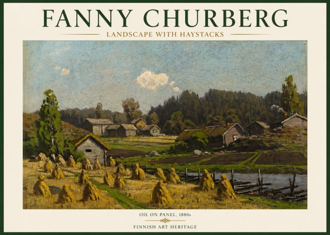Fanny Churberg Landscape with Haystacks No3 - Affiche
