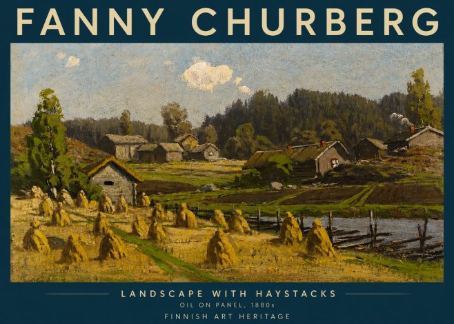 Fanny Churberg Landscape with Haystacks No5 - Affiche