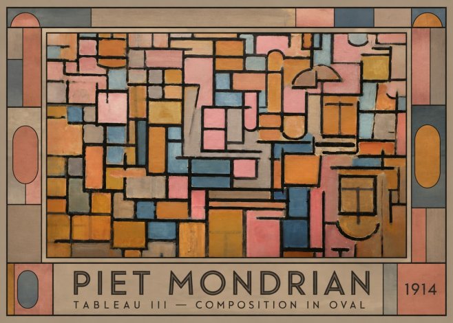 Piet Mondrian Tableau Iii — Composition in Oval No1 - Affiche