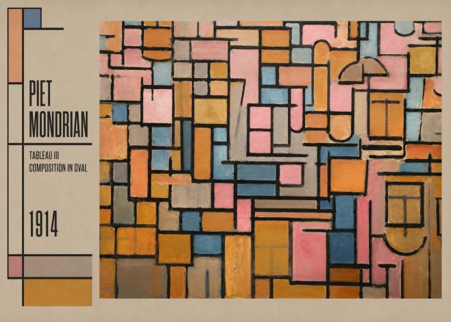 Piet Mondrian Tableau Iii — Composition in Oval No2 - Affiche