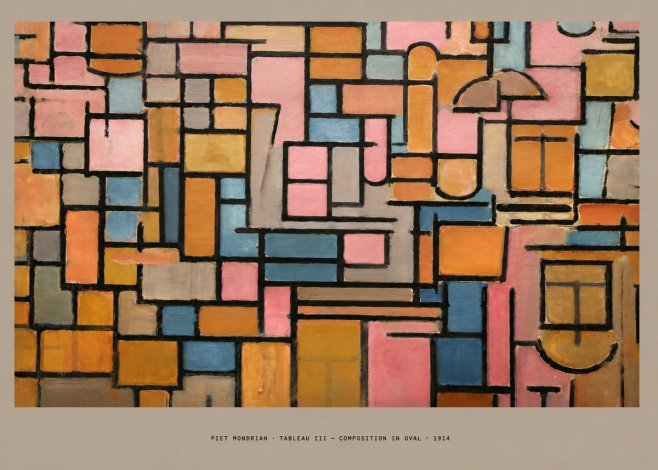 Piet Mondrian Tableau Iii — Composition in Oval No4 - Affiche
