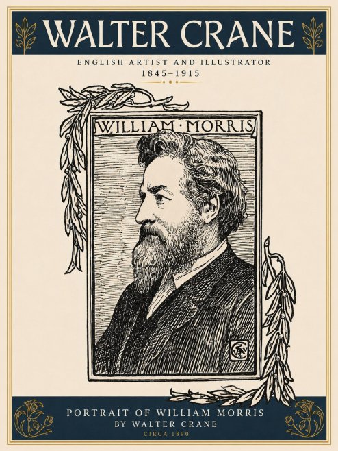 Walter Crane Portrait of William Morris No3 - Affiche