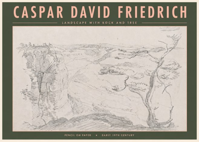 Caspar David Friedrich Landscape with Rocks and a Tree No5 - Affiche
