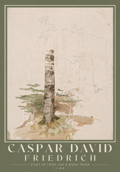 Caspar David Friedrich Study of Trees and a Birch Trunk No2 - Affiche