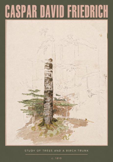 Caspar David Friedrich Study of Trees and a Birch Trunk No3 - Affiche