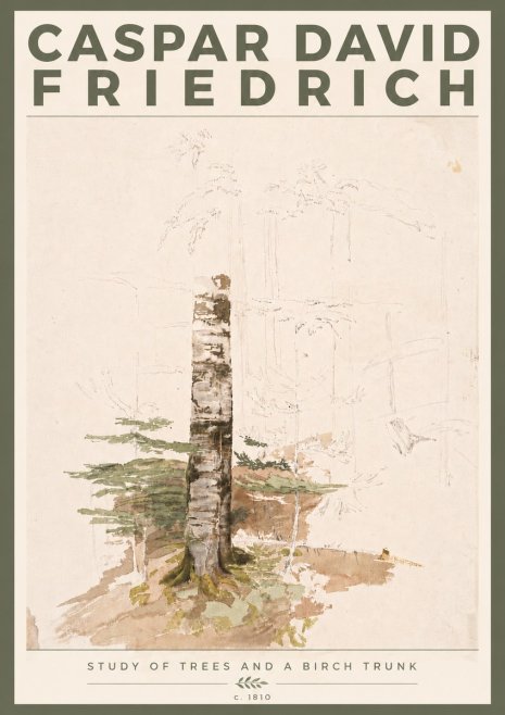 Caspar David Friedrich Study of Trees and a Birch Trunk No6 - Affiche
