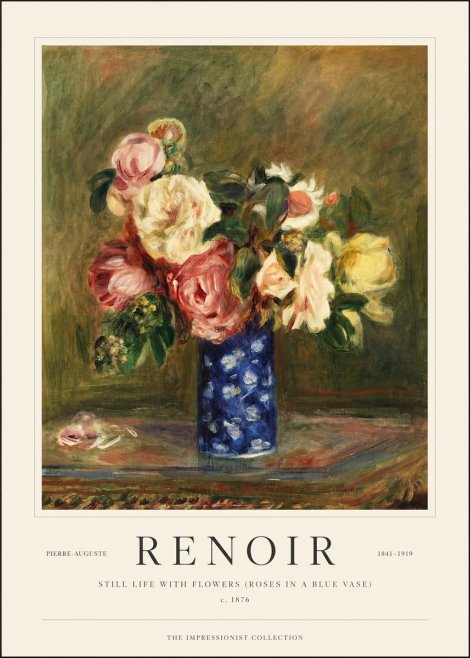 Renoir Still Life with Flowers (Roses in a Blue Vase) No1 - Affiche