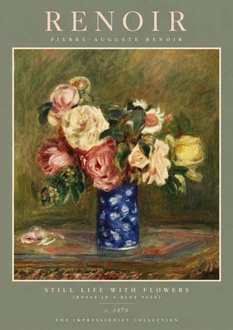 Renoir Still Life with Flowers (Roses in a Blue Vase) No2 - Affiche