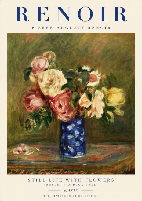 Renoir Still Life with Flowers (Roses in a Blue Vase) No3 - Affiche