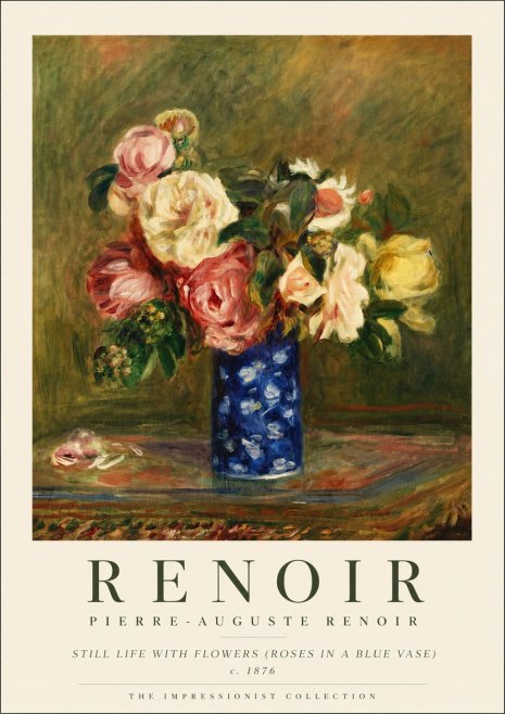 Renoir Still Life with Flowers (Roses in a Blue Vase) No5 - Affiche